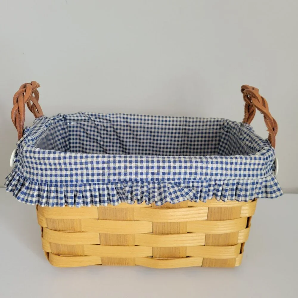 Peterboro Basket Co Braided Leather Handles Basket w Plastic insert 10